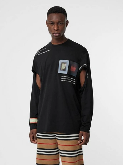 Burberry Long Sleeve Printed Cotton T-shirt In Black