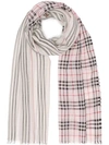 Burberry Icon Stripe And Vintage Check Wool Silk Scarf In Alabaster Pink