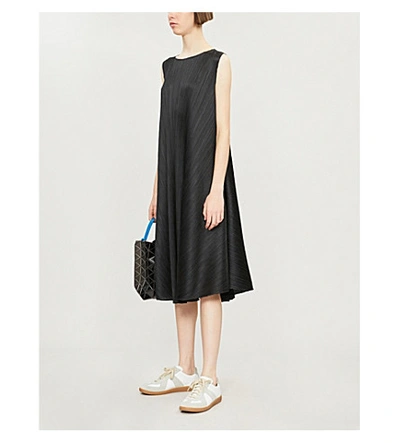 Issey Miyake Luster Boat-neck Asymmetric Pleated Midi Dress In 