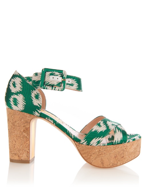 Rupert Sanderson Haitana Cork-platform Sandals In Green And White ...