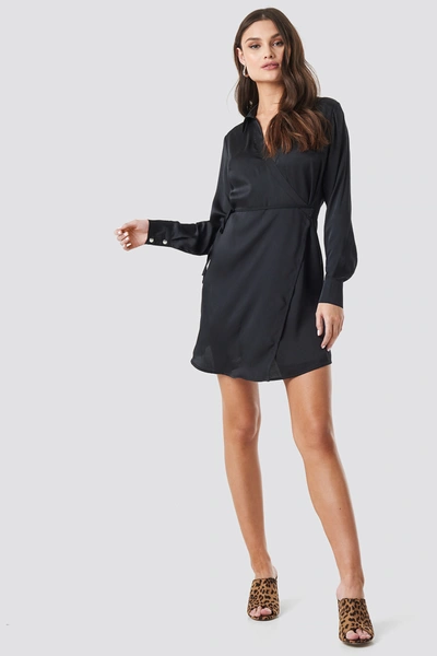 Na-kd Shirred Waist Wrap Mini Dress - Black