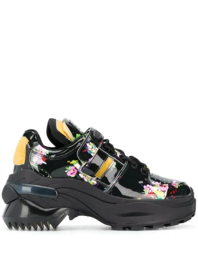 Maison Margiela Retro Fit Kawaii-print Patent-leather Trainers In Black
