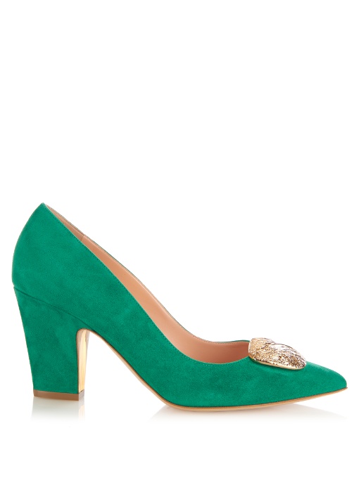 Rupert Sanderson Annette Point-toe Suede Pumps In Turquoise-green ...