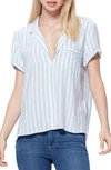 Paige Stripe Button Up Short Sleeve Shirt In Ice Blue