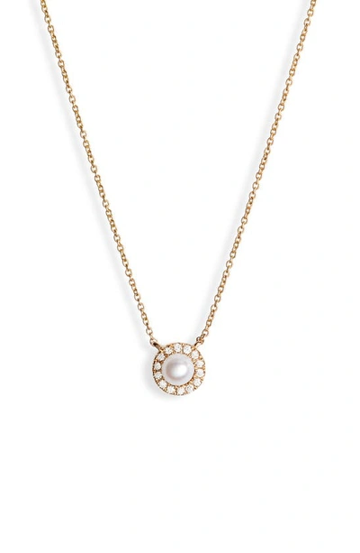 Dana Rebecca Designs Halo Pave Diamond & Pearl Pendant Necklace In Yellow Gold