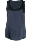 Brunello Cucinelli Scoop Neck Satin Tank In Blue