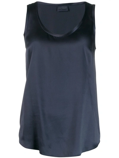 Brunello Cucinelli Scoop Neck Satin Tank In Blue