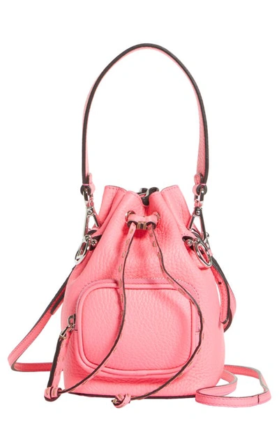 Fendi Mini Mon Tresor Leather Bucket Bag In Fluorecent Pink/ Silver