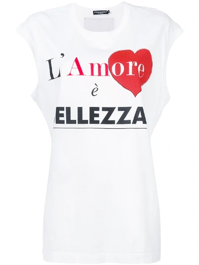 Dolce & Gabbana L'amore E Bellezza Cap-sleeve Graphic-print T-shirt In White