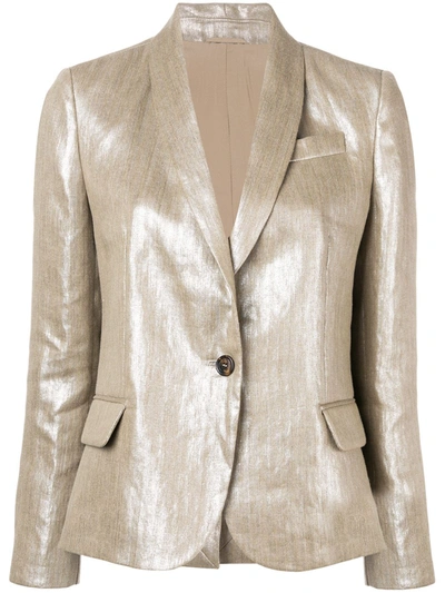 Brunello Cucinelli Metallic-linen One-button Blazer Jacket, Beige In Gold