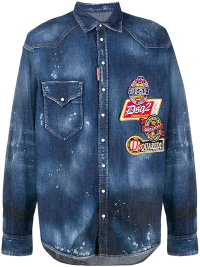 Dsquared2 Western Embroidered Patches Shirt In Blue