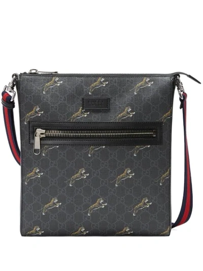 Gucci Gg Supreme Messenger With Tigers In Black