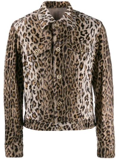 Versace Leopard Print Single Breasted Jacket In Brown