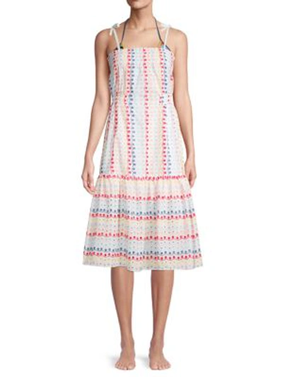 Red Carter Eyelet Lace Midi Cover-up Dress In White Multi