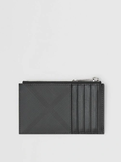 Burberry London Check And Leather Zip Card Case In 다크 차콜