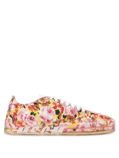 Msgm Floral Print Sneakers In Red
