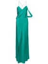 Michelle Mason Strappy Wrap Cowl Gown In Emerald