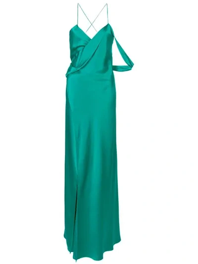 Michelle Mason Strappy Wrap Cowl Gown In Emerald