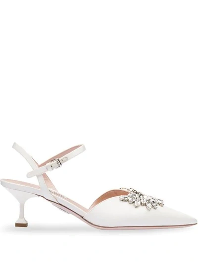 Miu Miu Embellished Slingback Pumps In Neutrals