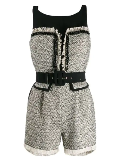 Elisabetta Franchi Tweed Belted Playsuit In Black