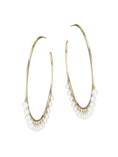 Sydney Evan Women's 14k Yellow Gold & 4mm White Pearl Large Hoop Earrings
