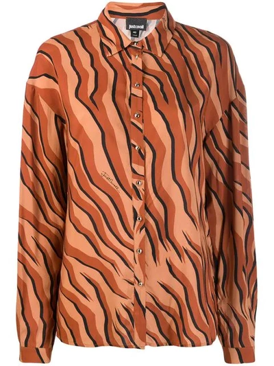 Just Cavalli Tiger Print Shirt In Brown