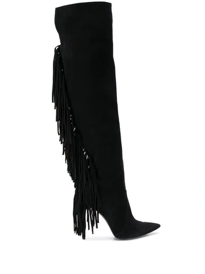 Just Cavalli Fringed Knee Length Boots In 900 Black