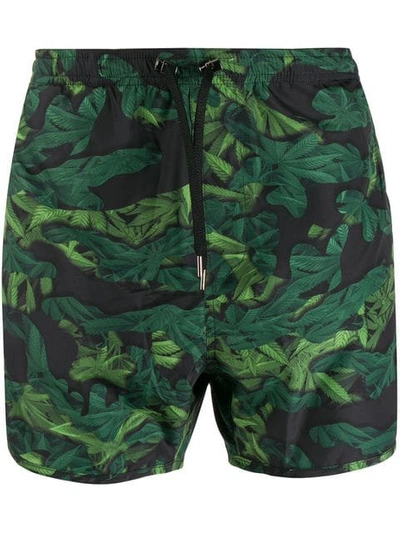 Neil Barrett Leaf Print Swimming Trunks - Green