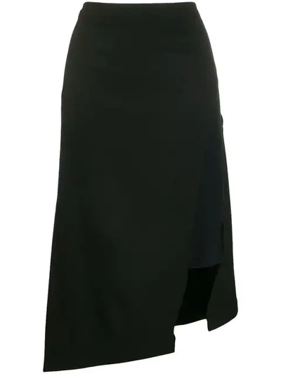 Rokh Asymmetric Midi Skirt In Black