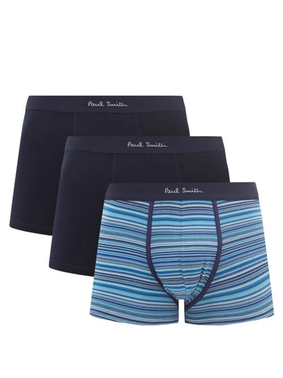 Paul Smith Pack Of Three Cotton-blend Boxer Briefs In Blue