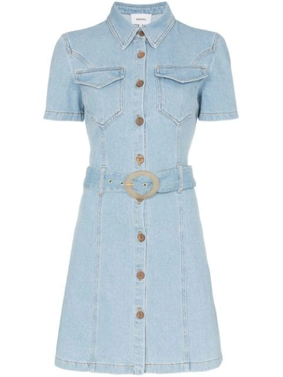 Nanushka Mora Belted Denim Mini Dress In 80s Wash | ModeSens