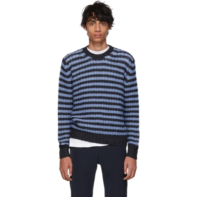 Prada Navy & Blue Striped Alpaca Crewneck Sweater