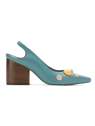 Sarah Chofakian Leather Slingback Pumps In Blue