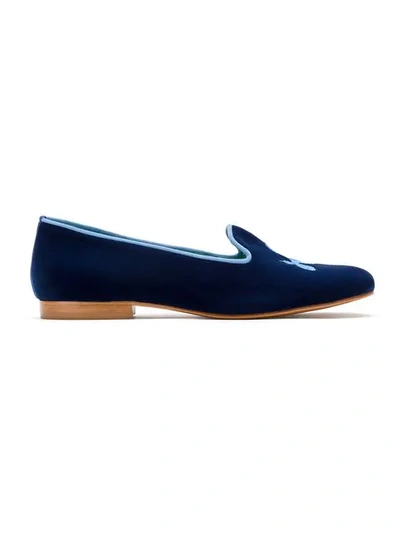 Blue Bird Shoes Embroidered Velvet Koons Loafers In Blue