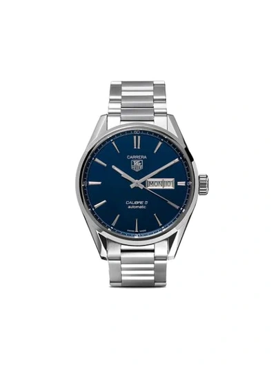 Tag Heuer Carrera Calibre 5 Day Date Automatic Men's Blue Steel Watch, 41mm In Blue/silver