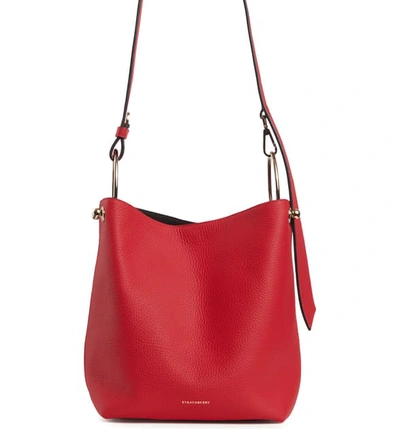 Strathberry Midi Lana Leather Bucket Bag In Ruby