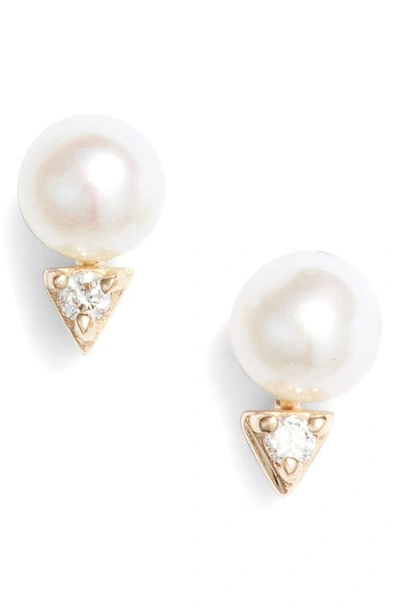 Dana Rebecca Designs Pearl & Diamond Stud Earrings In Yellow Gold