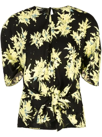 Proenza Schouler Floral Tie Front Silk & Cashmere Blend Top In Neutral