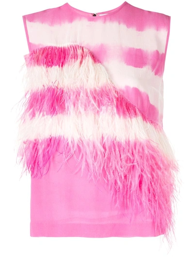 Msgm Feather Embellished Top In Pink