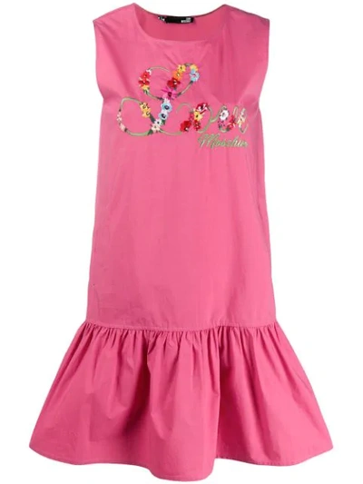 Love Moschino Floral Embroidered Logo Dress - Pink
