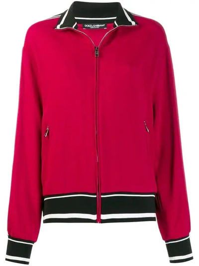 Dolce & Gabbana Slogan Detail Zipped Cardigan In Red