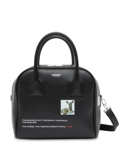 Burberry Small Montage Print Leather Cube Bag In Black