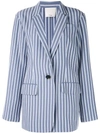 Tibi Striped Viscose Twill Oversized Blazer In Blue