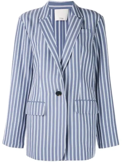 Tibi Striped Viscose Twill Oversized Blazer In Blue