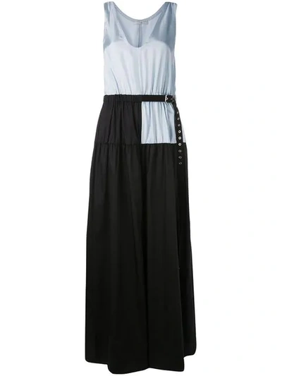 Tibi Belted Colourblock Gathered Wide Leg Jumpsuit In Blue