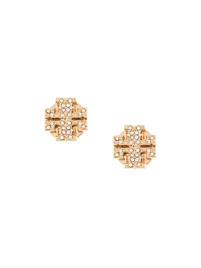 Tory Burch Crystal Logo Stud Earrings In Tory Gold