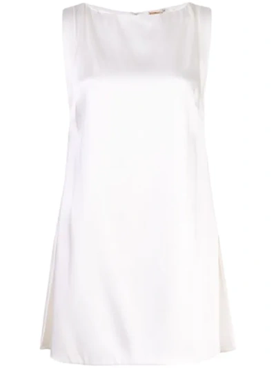 Adam Lippes Sleeveless Boatneck Satin Tunic In White