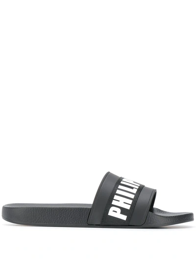 Philipp Plein Flat Logo Gummy Sandals In Black