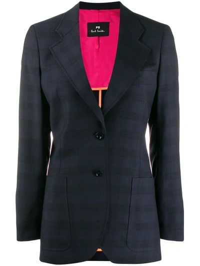 Ps By Paul Smith Checked Wool Blazer In Blue