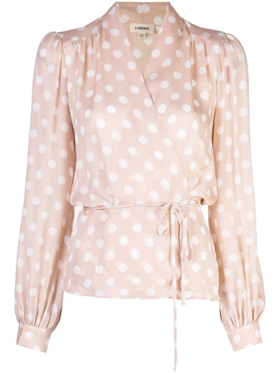 L Agence L'agence Cara Wrap Blouse - Pink In Petal/ivory